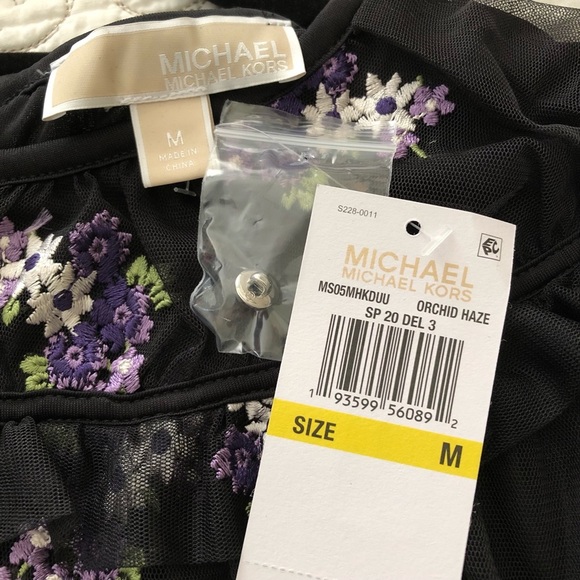 Michael Kors Black Floral Embroidered Short Sleeve Blouse Top Women Medium NEW - Picture 4 of 5